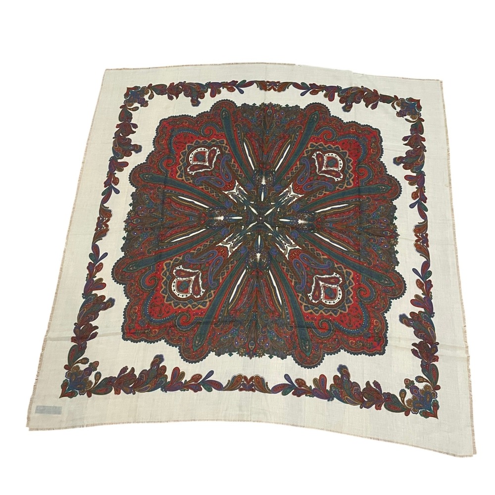 VTG The Specialty House Inc Paisley Square Scarf Made in Italy Cream Red 46in